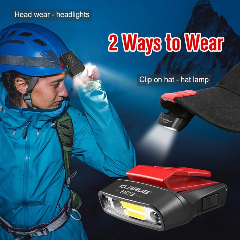 klarus HC3 Rechargeable Motion Sensor Cap Visor Light - 100 Lumens COB LED Clip on Hat Light - Headlamp Flashlight with Red Light for Fishing Running Camping Reading - Image 2